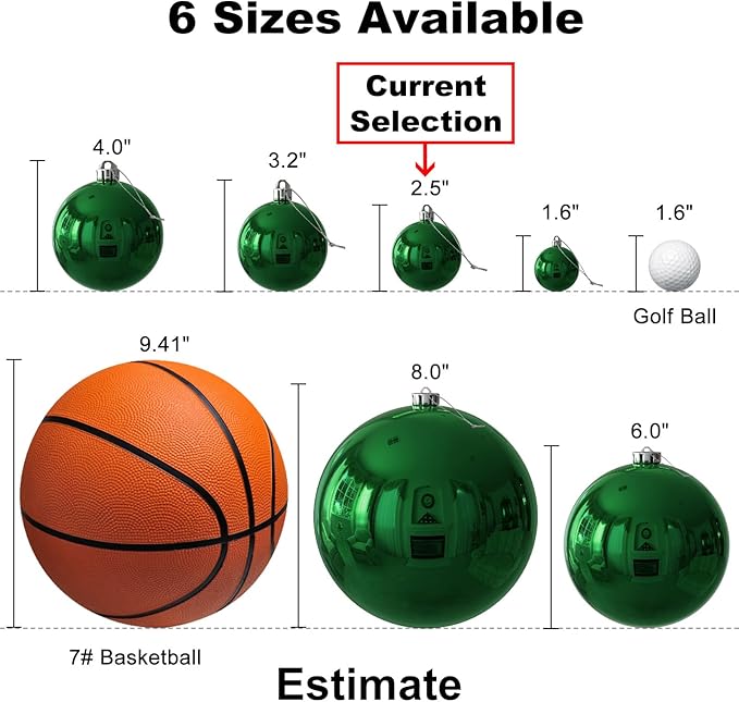 18Pcs Christmas Balls Ornaments for Xmas Tree - Shatterproof Christmas Tree Decorations Medium Hanging Ball Green 2.5in x 18 Pack