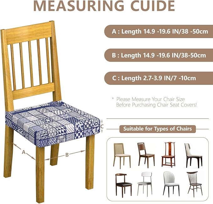 Stretch Dining Chair Seat Covers Set of 6,Dining Chair Slipcovers, Floral Printed Chair Covers,Soft Fabric Washable Upholstered Chair Seat Protector, No Rear Covers for Home Kitchen Dining Room