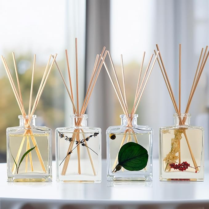 Urban Naturals Lavender Fields Oil Essential Oil Reed Diffuser Set with Real Lavender! French Blossoms, Geranium & Clary Sage – Sleek Rectangular Refillable Glass Bottle – Made in The USA