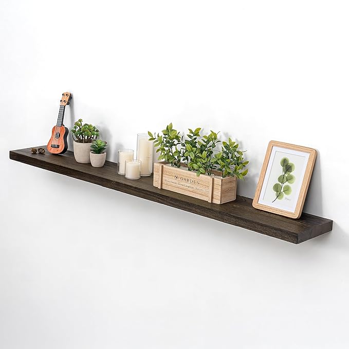 55 Inch Floating Shelves for Wall, Solid Elm Wood Wall Shelf for Home Decor, 8 Inch Deep Floating Shelf for Storage, 55 x 8 Wooden Shelves for Bathroom Living Room Kitchen, Walnut Color, Set of 1