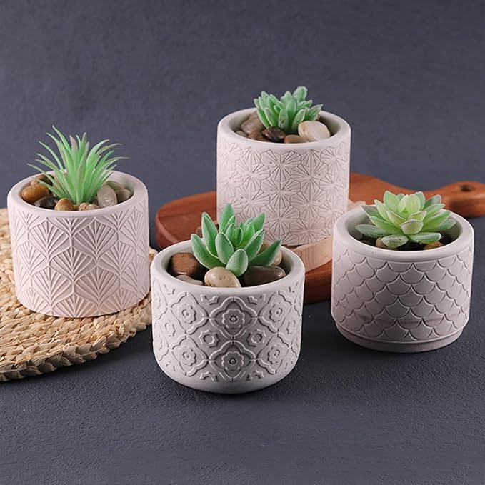 Round Concrete Flower Pot Silicone Mold Fish Scales Plaster Succulent Planter Vase Mold Candle Pen Holder Epoxy Resin Cement Clay Mould