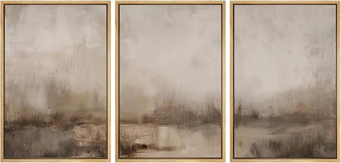 MUDECOR Framed Wall Art Print Set Minimalist Abstract Landscape Misty Horizons Illustrations Modern Art Decorative Chic for Living Room, Bedroom, Office - 16"x24"x3 Natural
