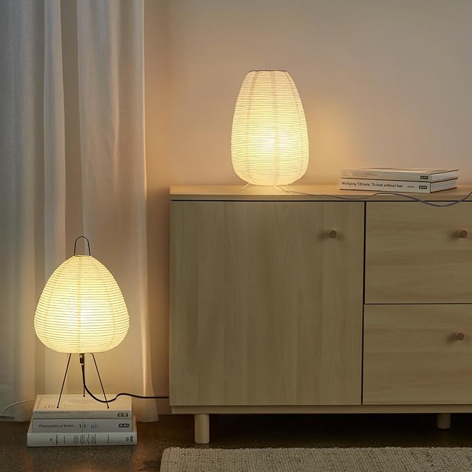 Rice Paper Lamp for Desk, Japanese Paper Table Lamp with 3 Color, Wabi-Sabi Style Bedside Lantern Lamps for Living Room/Bedroom/Bedside Night Light(Bulb Included)