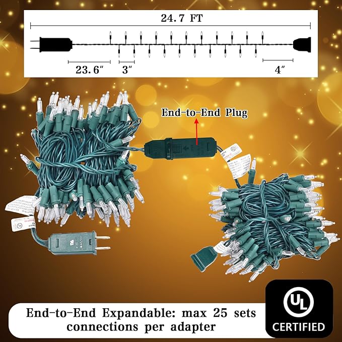 100 LED Slow Twinkle Lights, Soft Twinkling Christmas String Lights,UL Certified 27 Ft, Connect Up to 25 Sets, Indoor & Outdoor Christmas Decorations (Pack of 2)