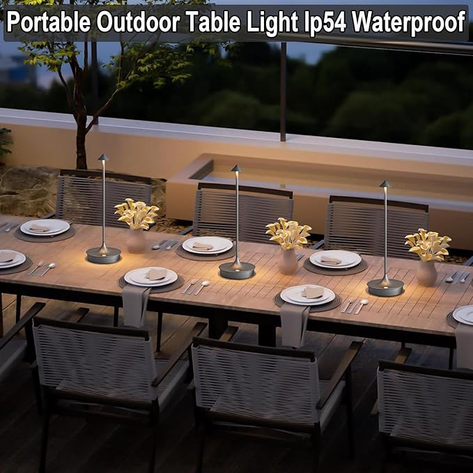 Cordless Table Lamp Rechargeable Led Desk Lamp Battery Operated Table Lamps Touch Dimmable Lamp Portable Outdoor Table Light for Restaurants and Bars Indoor/Outdoor Use (Grey - 2PC)