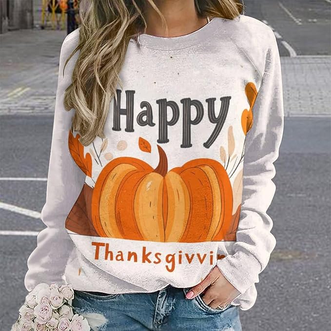 Thanksgiving Sweatshirt for Women Crewneck Pullover Casual Graphic Long Sleeve Shirts Sweater