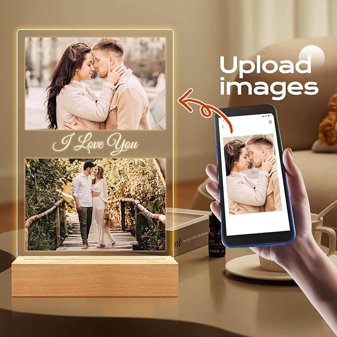 Personalized Anniversary Couple Gifts for Women & Men, Custom Picture Frames, Customized Photo Frame with Night Light, Personalized Photo Frame, Christmas Birthday Gifts for Her & Him