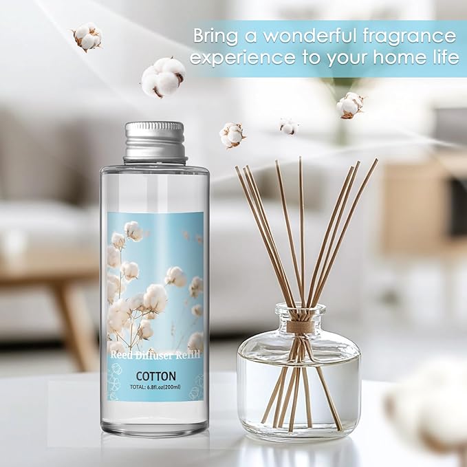 SCENTORINI Reed Diffuser Oil Refill, Cotton Diffuser Oil 6.76 Fl Oz, Natural Scented Essential Oil Refill Long Lasting Home Fragrance for Room Spa Aromatherapy Bathroom Home Decor