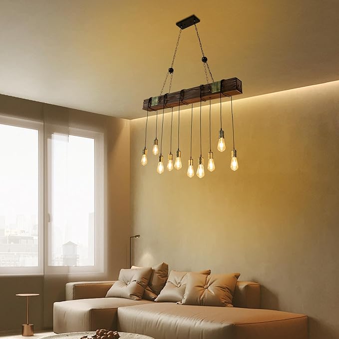 Hanging Light Chandelier,10-Light Chandelier with Adjustable Height,Large Pendant Light Flush Mount,Hanging Light Lantern,Lighting Fixture for Dining Room,Kitchen