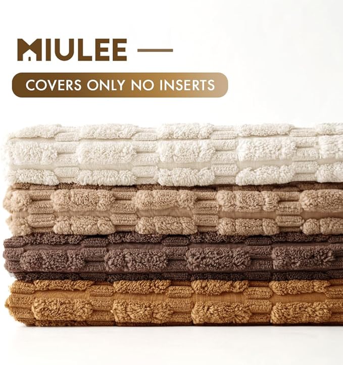 MIULEE Pack of 4 Neutral Corduroy Decorative Throw Pillow Covers 20x20 Inch for Sofa Living Room Couch Bed Rustic Farmhouse Boho Soft Striped Pillow Covers Home Decor Brown