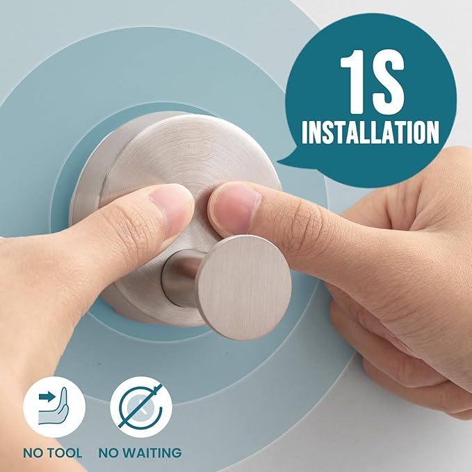 TAILI 304 Stainless Steel Bathroom Suction Hooks for Towel, Bathrobe, Loofah, Patented Strong Suction Cup Holder, No Damage Hanging Glass Shower Wall Hook, Classic Round, 2 Pack, Silver