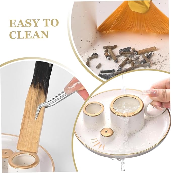 4-in-1 Palo Santo Holder for Burning Sage and Sticks, 5.9-Inch Ceramic Incense Burner and Ash Catcher Tray with Handle for Meditation Home Zen Decor