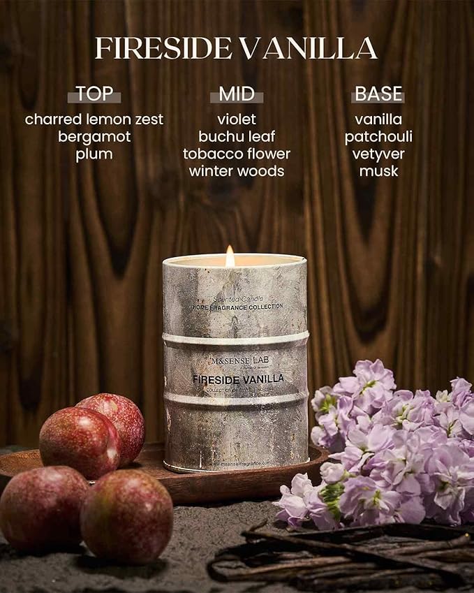 M&SENSE Fireside Vanilla Scented Candles Christmas Decor, Natural Non Toxic, Aromatherapy Candle for Stress Relief Meditation Relaxing, Housewarming Gifts for Women Men, 11.3oz 70 Hour