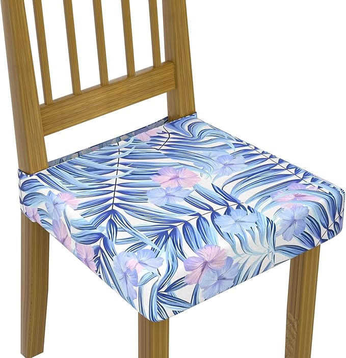 Stretch Dining Chair Seat Covers Set of 6,Dining Chair Slipcovers, Floral Printed Chair Covers,Soft Fabric Washable Upholstered Chair Seat Protector, No Rear Covers for Home Kitchen Dining Room