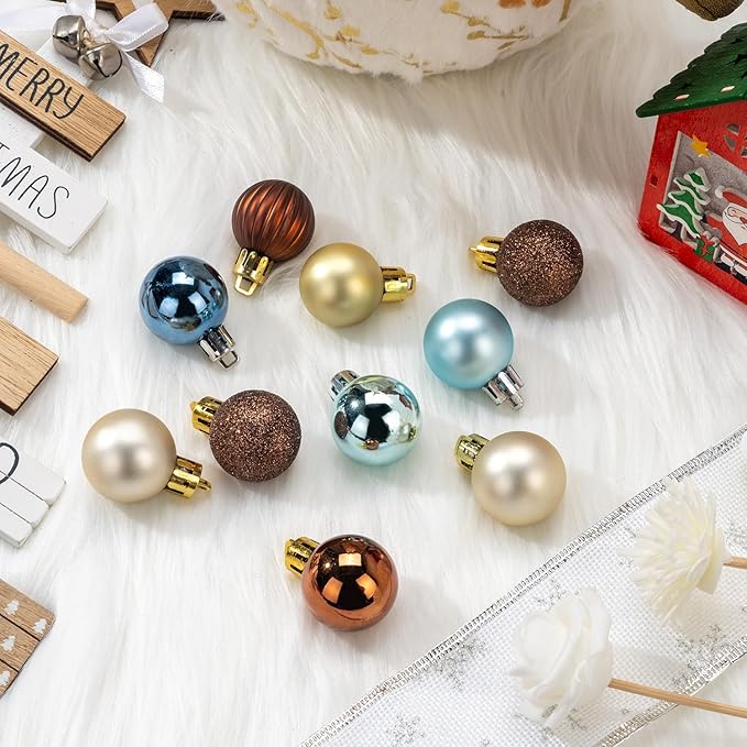 100 Pcs Mini Christmas Ball Ornaments Set, 1.18'' Blue Copper and Gold Small Shatterproof Xmas Tree Ornament Hanging Ball Bulk Decorations for Holiday Party, Wreath, Garland, Winter Decor