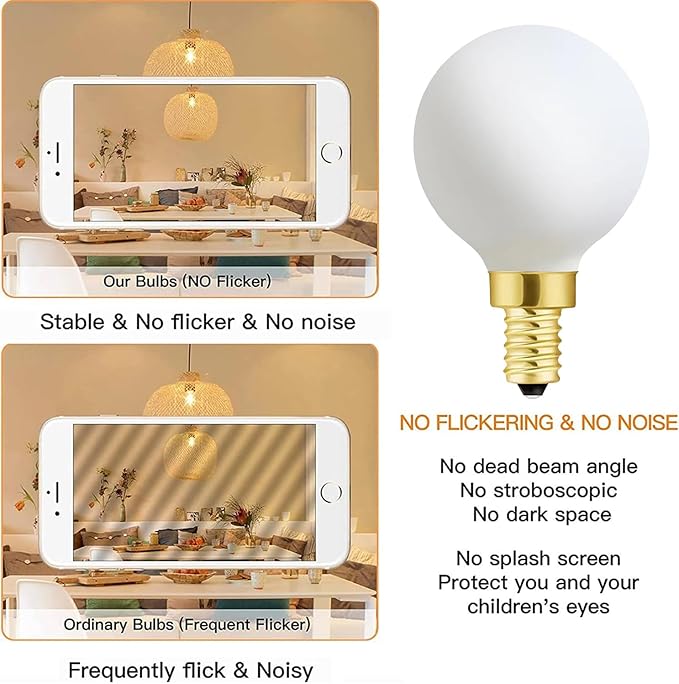 XININSUN Frosted G16.5 globe light bulb,e12 Round Candelabra Bulb 40 watt,4W Chandelier Light Bulbs,Milky White Candelabra LED Bulb,Dimmable,4W 3000K Soft White 400lm,6Pack