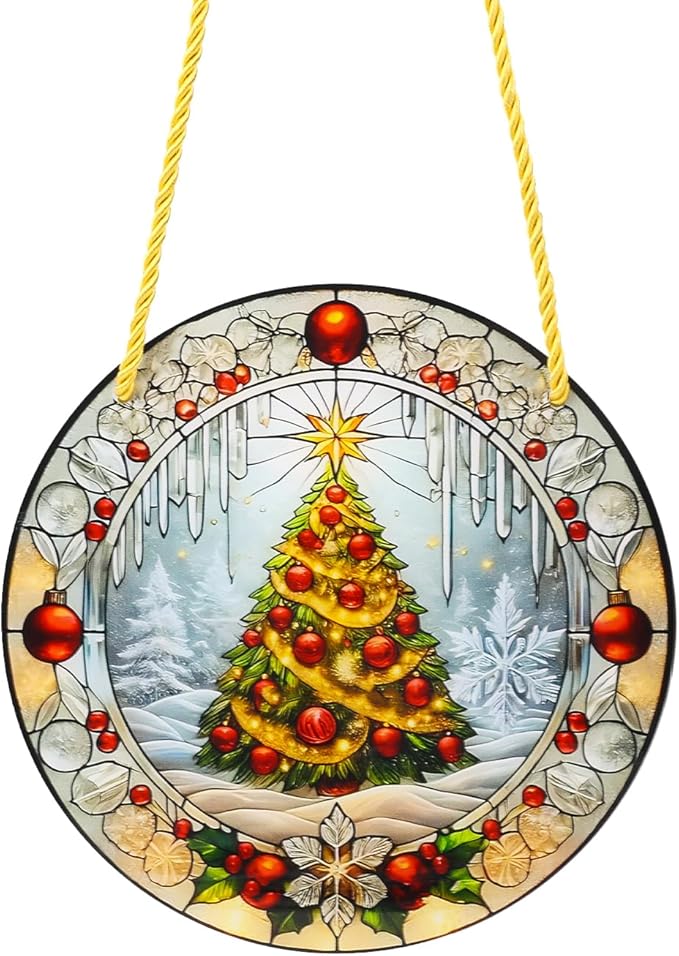 Christmas Santa Gingerbread Man Acrylic Disc Ornament for Tree, Wall, Window, Holiday Home Party Decoration (I)