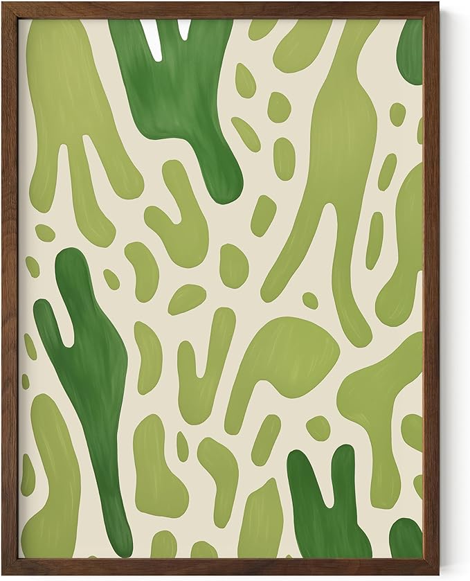 HAUS AND HUES Modern Abstract Wall Art - Blue and Green Living Room Art, Modern Artwork for Walls, Minimalist Picture for Living Room(Green Pattern, Walnut Frame, 12x16)