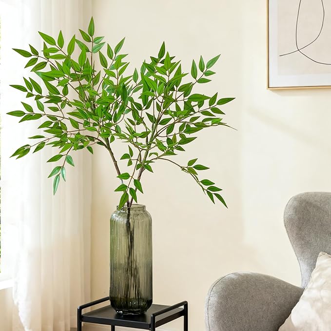 2 Pcs Fake Plants Green Nandian 35.4 Inch Greenery Stems for Vase Decor, Artificial Plants Faux Branches for Vase Filler Fake Leaves Office Home Decor