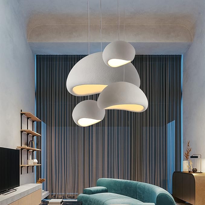 JAYMP 30cm Mini Size Wabi Sabi Pendant Light for Dining Room Kitchen Island Hallway Modern Hanging Lamp E26 Base Japanese Style Bird Nest Shape Lighting Fixture (Matte White,B Shape, 11.8“ Small Size)
