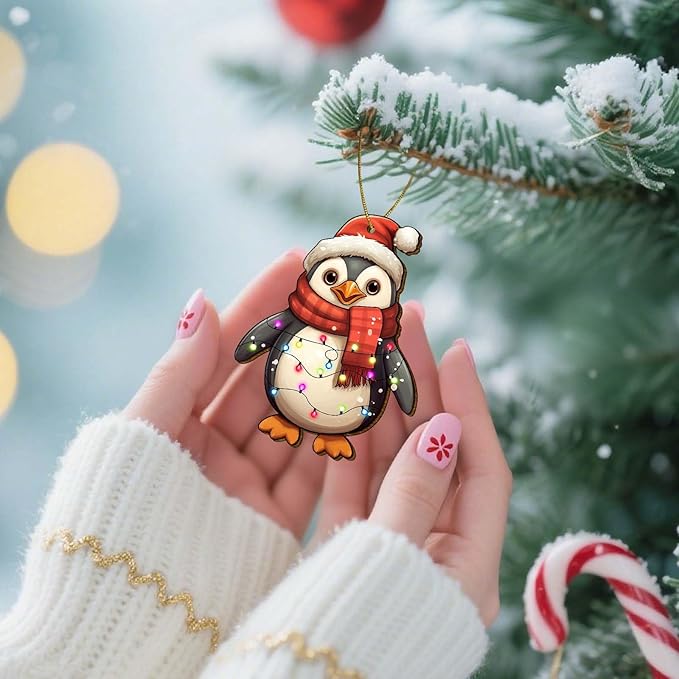2 Side Printed Cute Penguin Wooden Christmas Ornaments 2025, Keepsake for Women, Men and Friends, Penguin Christmas Tree Ornaments, Christmas Tree Hanging Decorations