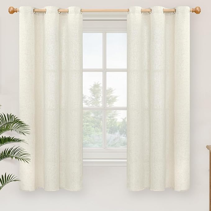 YoungsTex 63 Inch Length Linen Curtains with Grommet for Living Room - Light Filtering Drapes Natural Semi Sheer Rustic Window Treatments for Bedroom, 2 Panels, 42 X 63 Inch