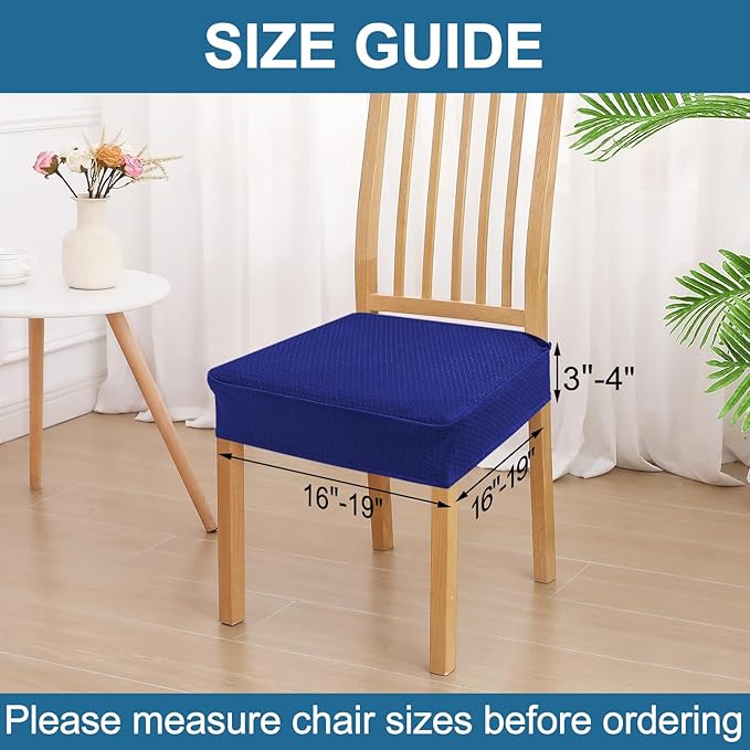 Smiry Waterproof Seat Covers for Dining Room Chairs Set of 8, Stretch Jacquard Removable Washable Chair Seat Slipcovers Protector, No Rear Covers, Royal Blue