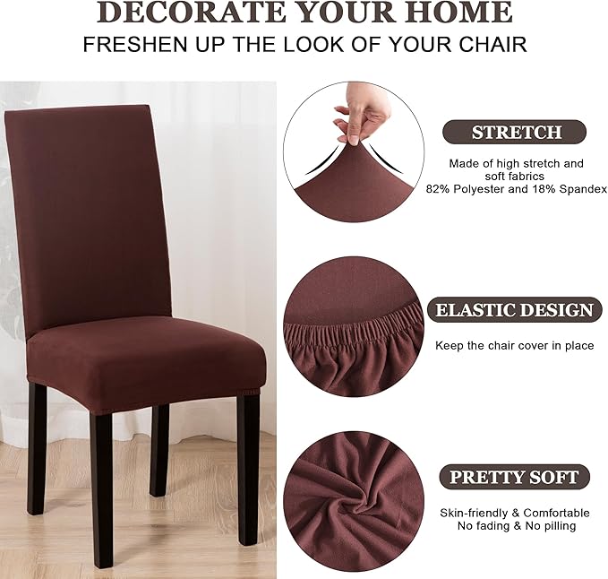 Sufdari Dining Chair Covers,Kitchen Chair Cover,Parsons Chair Slipcover,Spandex Chair Protectors for Dining Room Stretch Chairs Cover Set of 8 -Brown