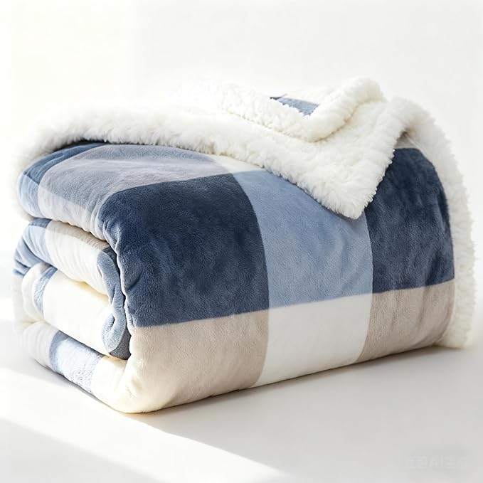 PU MEI Sherpa Throw Blanket Reversible Large Big King Size Flannel Blankets for Bed, 108"*90",Grey Blue