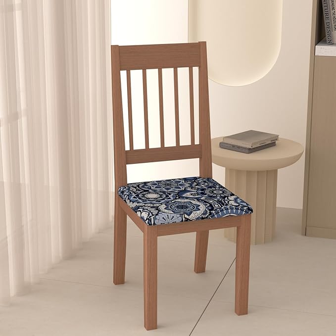Stretch Dining Chair Seat Covers Set of 8,Dining Chair Slipcovers, Floral Printed Chair Covers,Soft Fabric Washable Upholstered Chair Seat Protector, No Rear Covers for Home Kitchen Dining Room
