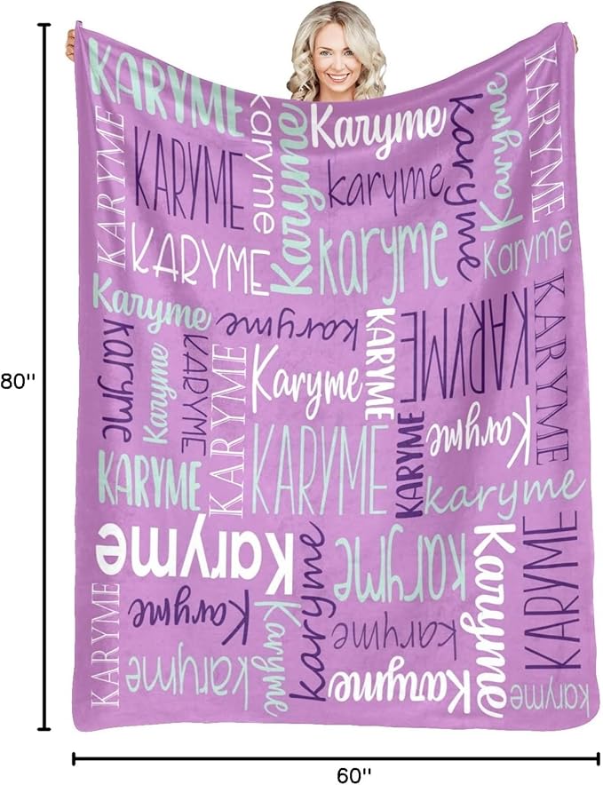 Personalized Blankets with Names Baby Gifts for Girls Boys Custom Soft Fleece Sherpa Name Blanket for Kids and Adults Birthday for Daughter Son Granddaughter Grandson (Light Purple)