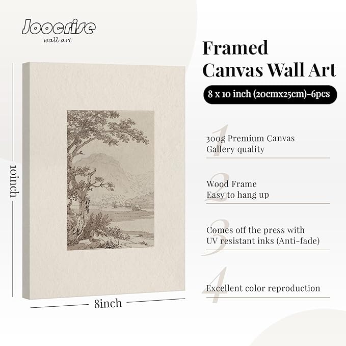 Joocrise Neutral Wall Art Decor Set of 6 Vintage Canvas Wall Art Rustic Farmhouse Wall Art Botanical Prints Country Pictures Neutral Vintage Artwork for Living Room Bedroom 8x10 Inch Wrapped Canvas