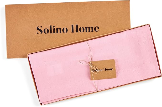 Solino Home Linen Table Runner 60 Inches - 100% Pure Linen Pink Lemonade Table Runner 14 x 60 Inch Ideal for Dresser and Coffee Tables, Valentines, Spring, Easter - Fete