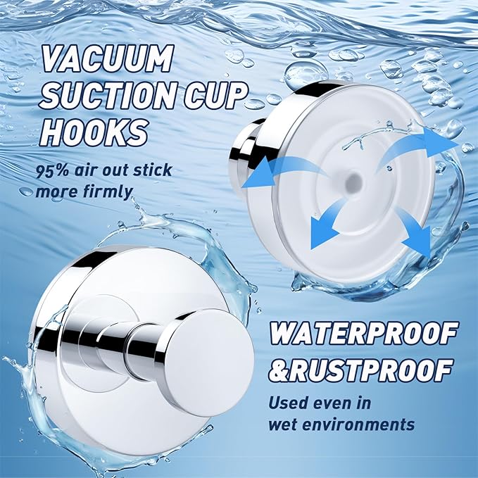 Suction Cup Hooks for Shower,Removable Suction Hooks for Bathroom Shower Wall,Glass Windows,Doors Hanging Towels,Suction Cup Wreath Hanger Holder for Christmas-Chrome(2 Pack)