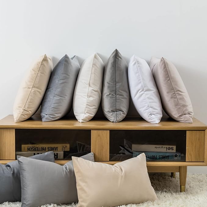 JUSPURBET Couch Pillow Covers Set of 2 Decorative Velvet 20x20 inch Throw Pillow Covers Cases for Modern Farmhouse Home Decor Soft Cushion Covers Cases with Hidden Zipper for Sofa Bed,Khaki