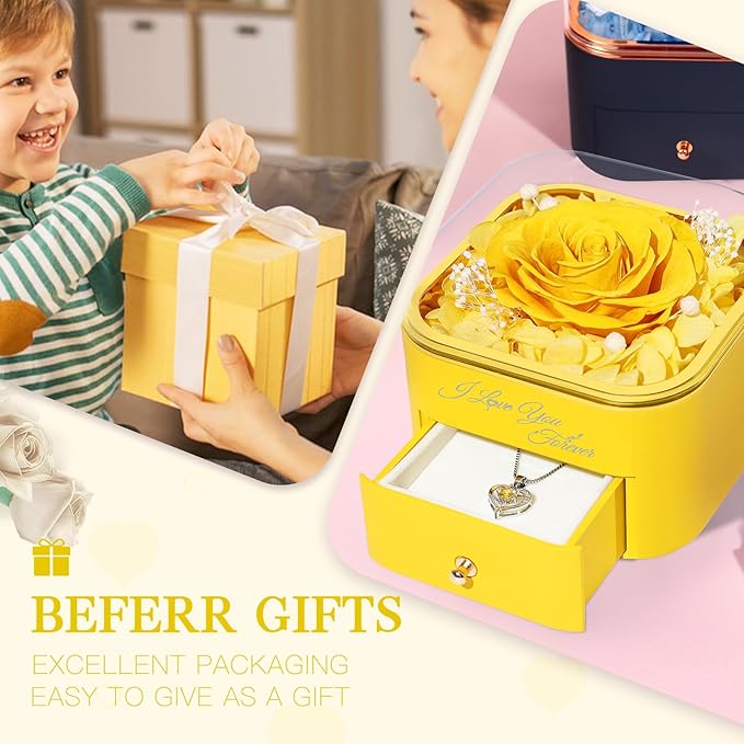 Beferr Birthday Gifts for Women Preserved Real Rose with Necklace Eternal Roses Forever Flowers for Delivery Prime Christmas Day Gifts for Mom Grandma Wife Sister Her from Daughter