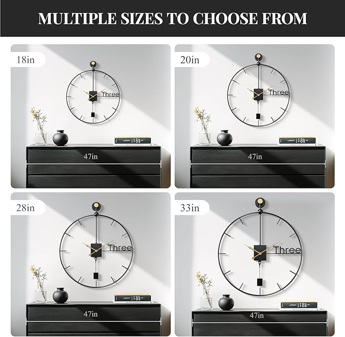 Cuspin 20 inch Modern Wall Clock with Swing Pendulum, Battery Operated Silent Non-Ticking Metal Wall Clock for Living Room Decor, Decorative Hanging Clock for Bedroom, Office, Kitchen, Home Wall