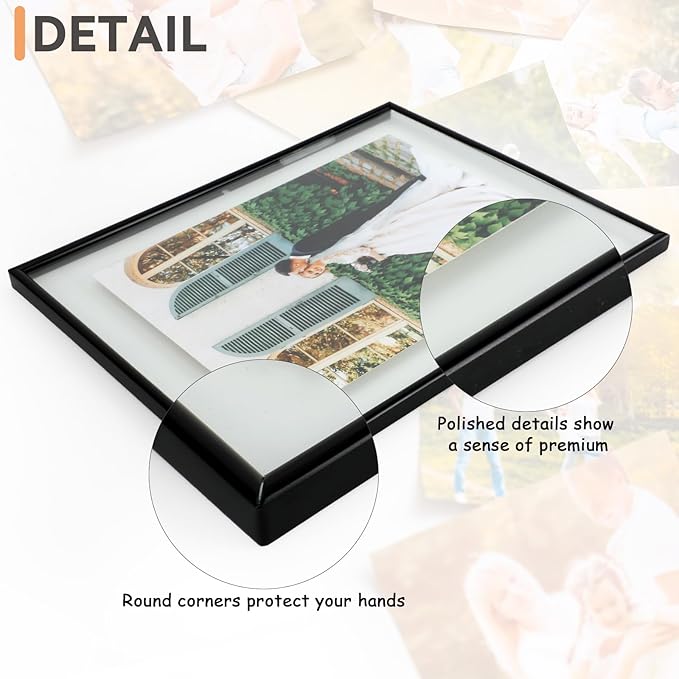 Wall Floating Frame, 8"×10", Black, Wall Mounting or Wall Leaning, For Photo 6×8, 5×7, 4×6, Classy For Thanksgiving, Anniversary, Wedding