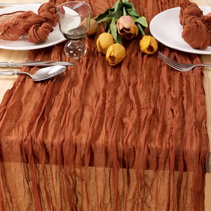 MLMC 3 Pack Terracotta Table Runner 10ft Rustic Burnt Orange Cheesecloth Table Runner 35 x 120 inches Boho Cheese Cloth Centerpiece for Wedding Bridal Shower Pinic Thanksgiving Decor