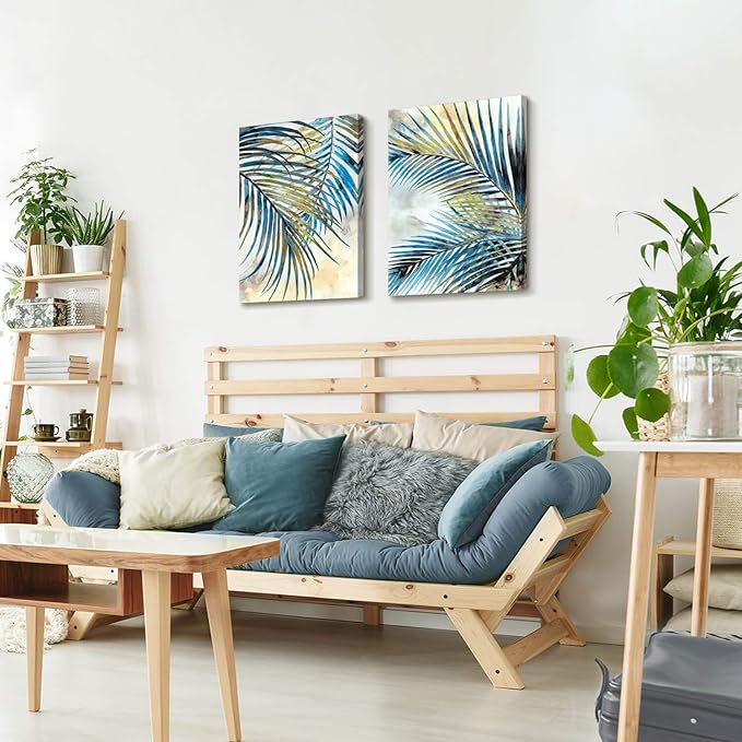 ARTISTIC PATH Palm Leaves Canvas Wall Art: Tropical Leaf Artwork Picture Painting for Bedroom (24''W x 36''H x 2 PCS,Multi-Sized)