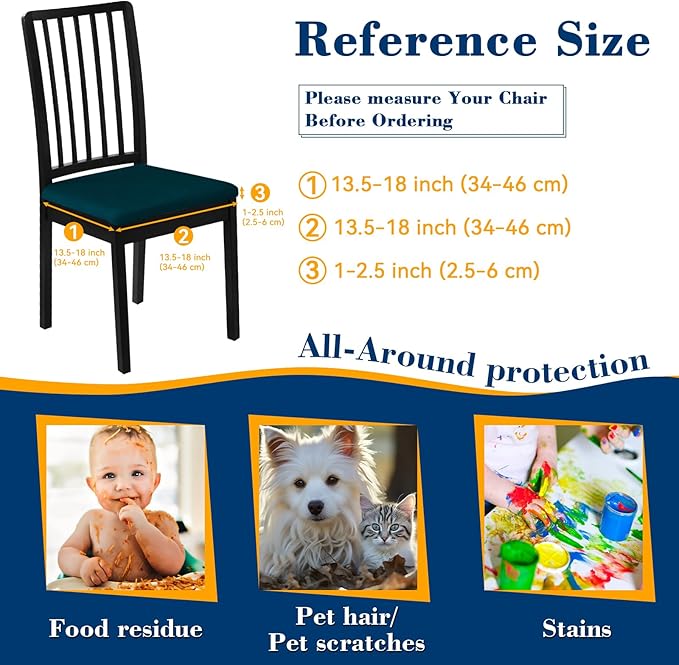 Dining Chair Seat Covers, Washable Dining Room Chair Seat Covers Set of 6, Removable Kitchen Seat Covers Chair Covers for Dining Chairs