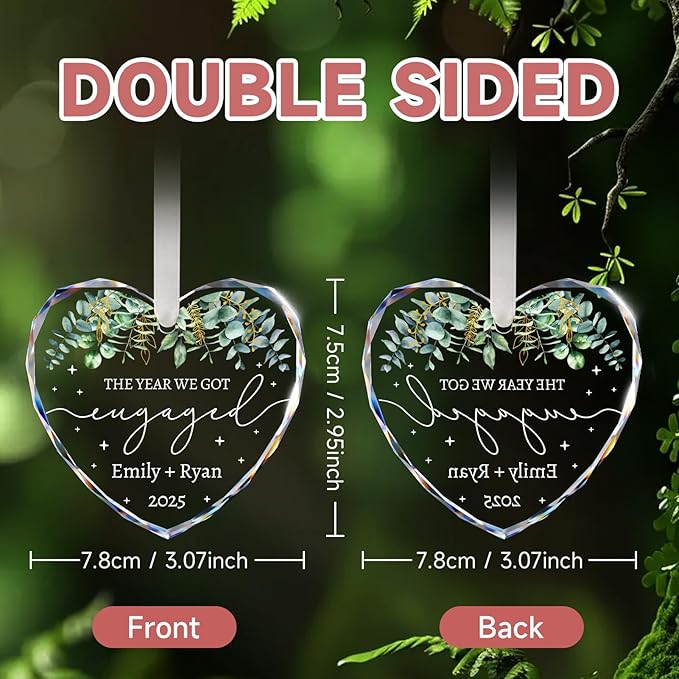 Engagement Ornament 2025 - Engagement Gifts for Couples - Personalized Engaged Ornament for Xmas Tree, Women, Fiance, Her - Bride to Be Gifts, Crystal Glass Engagement Christmas Ornaments