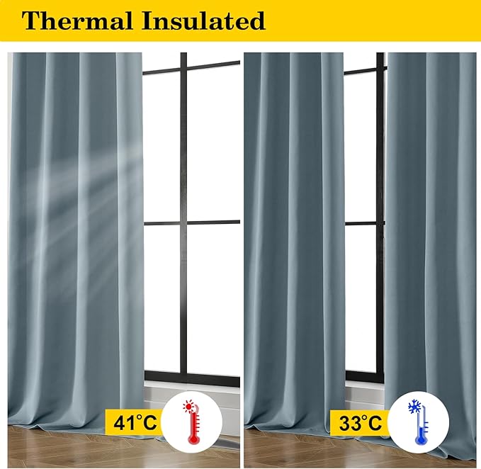Stone Blue Blackout Curtains for Bedroom Living Room 96 Inches Long 2 Panels, Soft Solid Room Darkening Thermal Insulated Window Treatments, Rod Pocket Curtain, 50" Wx96 L