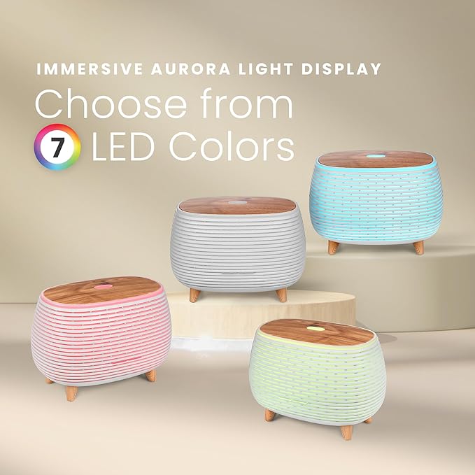HOM Smart Aromatherapy Diffuser Set with 6 Essential Oils (10ml Each) - 400 ml Ultrasonic Essential Oil Diffuser with 7 Interchangeable LED Colors - Set Schedule and Customize Mood via Phone App