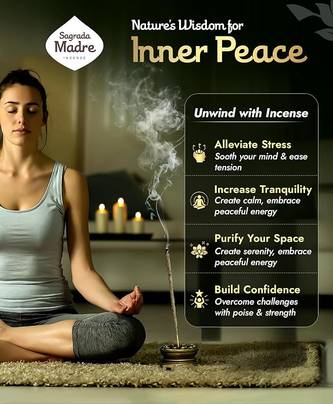 Sagrada Madre - 8 Extra-Durable Gaia Masala Incense Sticks - 9” Long Handmade, Thick Aromatherapy Sticks with Natural Herbs, Fruit Biomass for Inner Peace & Spiritual Connection - 1 Hour Burn Time