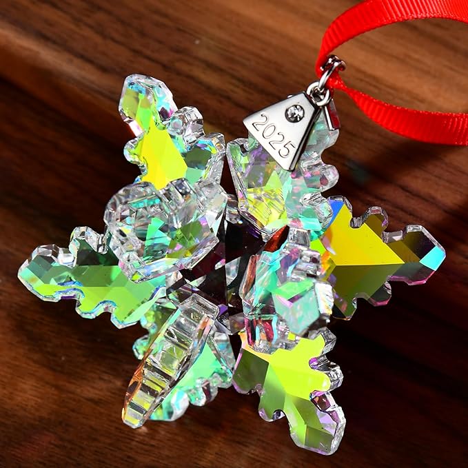 2025 Annual Edition 3D Crystal Snowflake Christmas Ornaments Christmas Tree Ornaments Crystal Sun Catcher Home Hanging Decor (3D-Colorful)