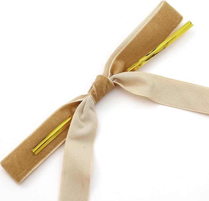 30 Pcs Brown Velvet Christmas Tree Bows Decorations, Vintage Velvet Ribbon Bows with Twist Tie for Wreath Garland Gift Wrapping Indoor Outdoor Decor