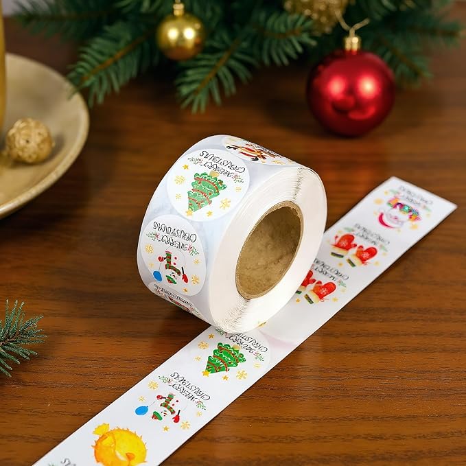 Christmas Sticker Roll - 500 Pieces 2.5x2.5cm Water Resistant Holiday Stickers, Easy Peel and Stick Decals | Handicrafts Envelopes Cards Bread Bags Wall Decor DIY Party Greetings Kids Adults