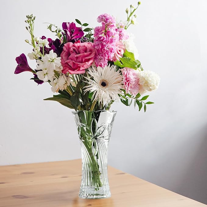 CS Crystal Vase 12-inch high, Coconut Flower Design, for Flowers & Decor. Lovely Nice Shiny Piece. Perfect as a Gift, Suitable for All Occasions.