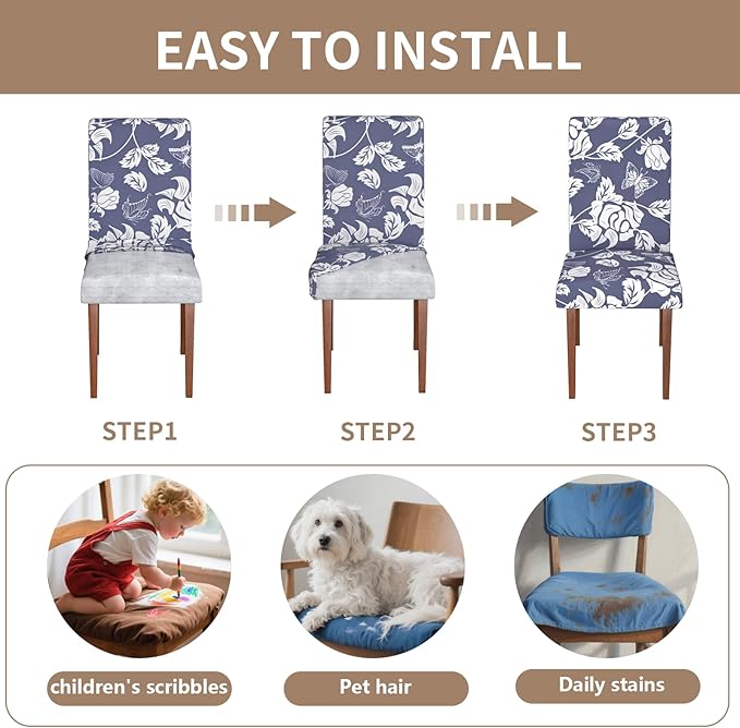 Stretch Dining Chair Covers Set of 2,Floral Print Chair Covers,Soft Removable Washable,Pet Friendly Furniture Protector,Universal Chair Slipcovers for Home, Kitchen,Ceremony Dining Room Seat